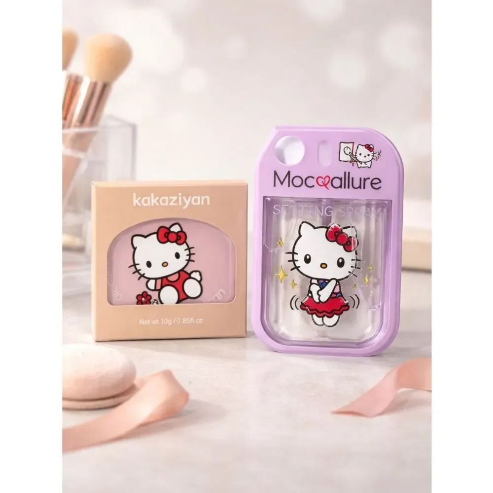 NWT NIB Mocallure Hello Kitty Loose Setting Powder Compact and Setting Spray Set